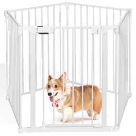 115 Inch Length 5 Panel Adjustable Wide Fireplace Fence (Color: White)